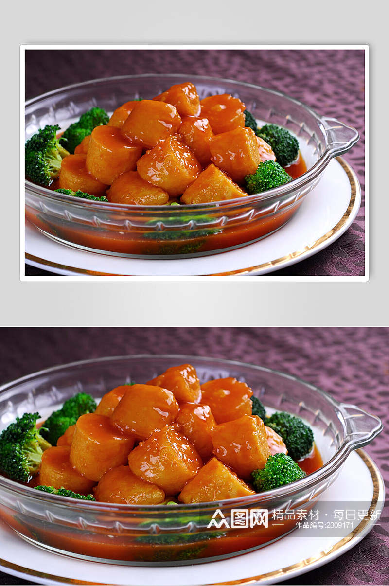 粤菜鲍汁蛋香豆腐美食图片素材