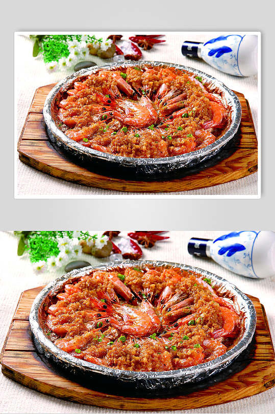 铁板蒜香烤虾餐饮食品图片