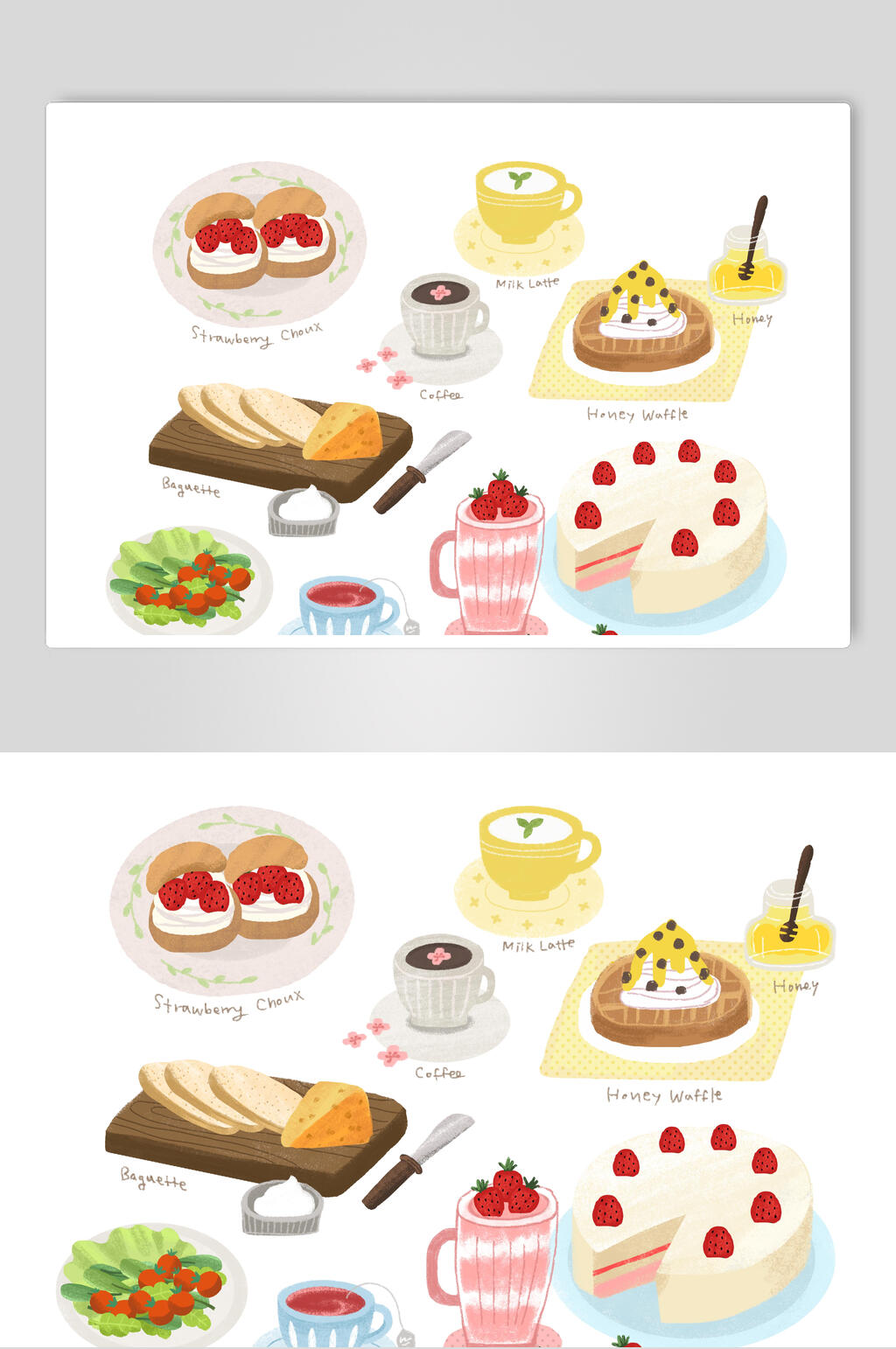 咖啡蛋糕美食插画素材素材