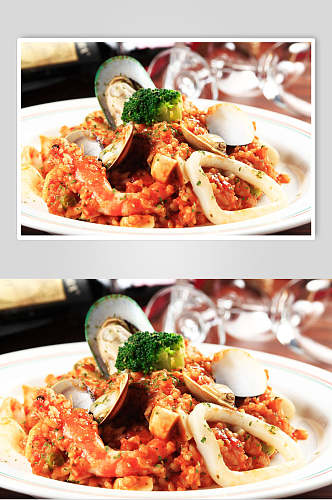 番茄海鲜焗饭餐饮食物图片