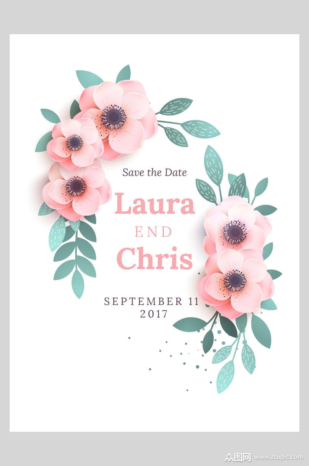 水彩手绘植物花朵婚礼贺卡海报素材