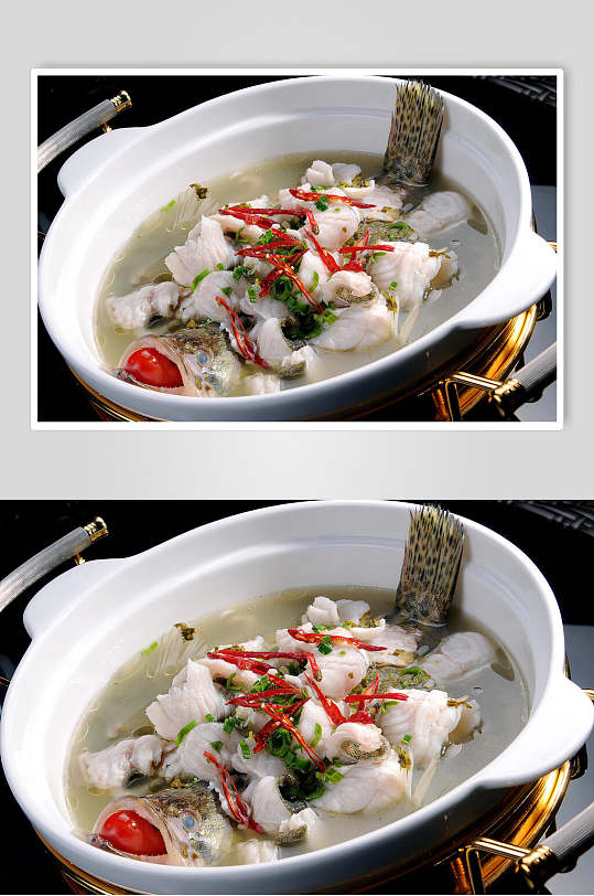 浆水菜煮鲜鱼食物高清图片