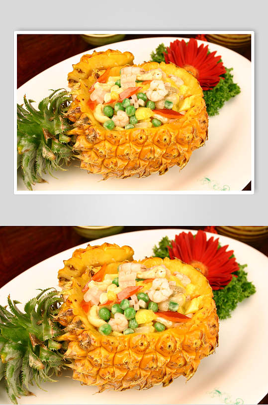 海鲜菠萝船食物高清图片