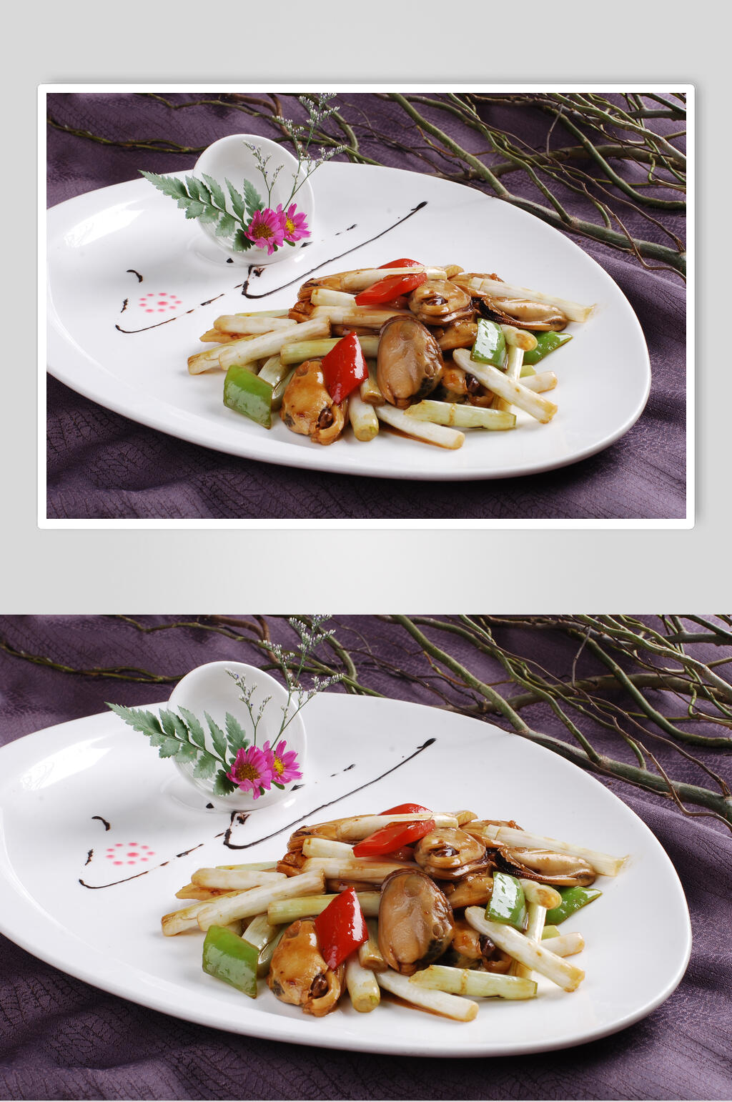 葱爆纽西兰青口例食物高清图片素材