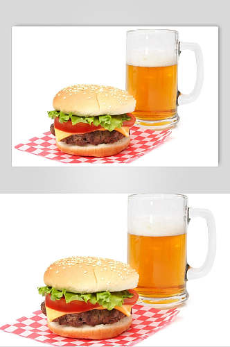 啤酒汉堡食物图片