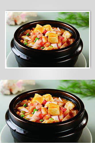 石锅海皇豆腐食物高清图片