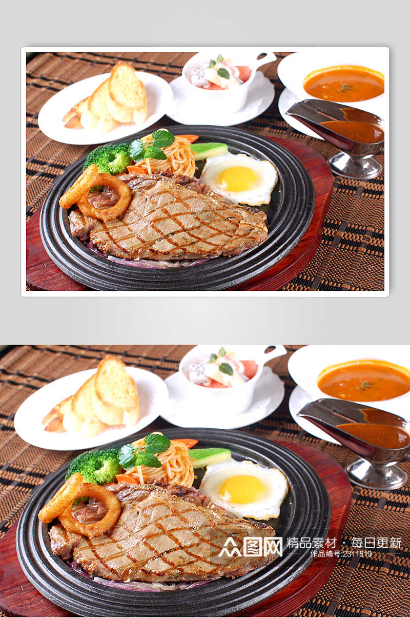 铁板铁板西冷牛排套餐餐饮摄影图片素材