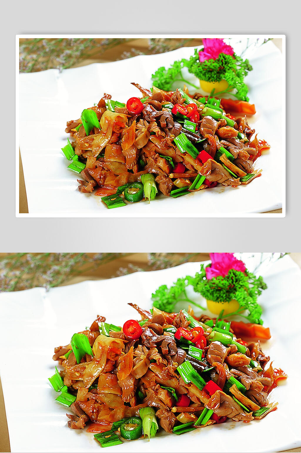 招牌蒜苗炒鸡杂图片素材