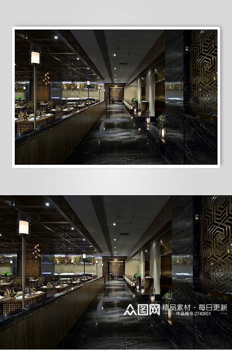 深色商业餐厅厨房走廊摄影图片素材