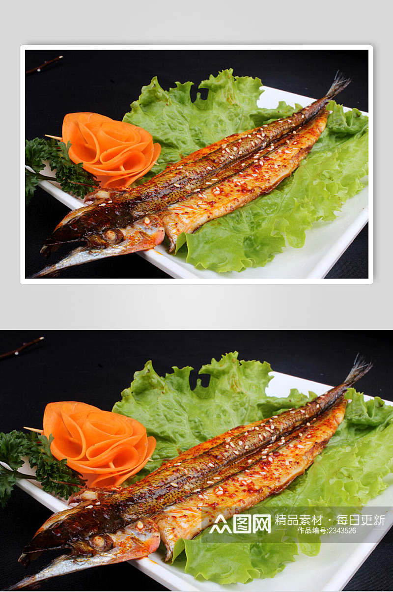 烤秋刀鱼食物高清图片素材