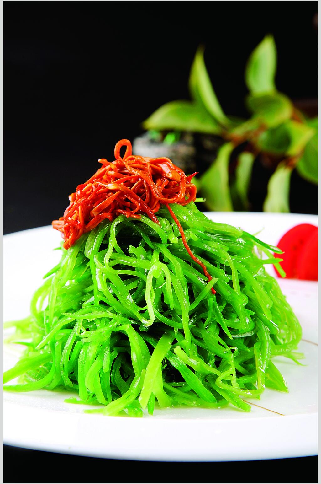 虫草花拌荷兰豆食物实拍图片素材