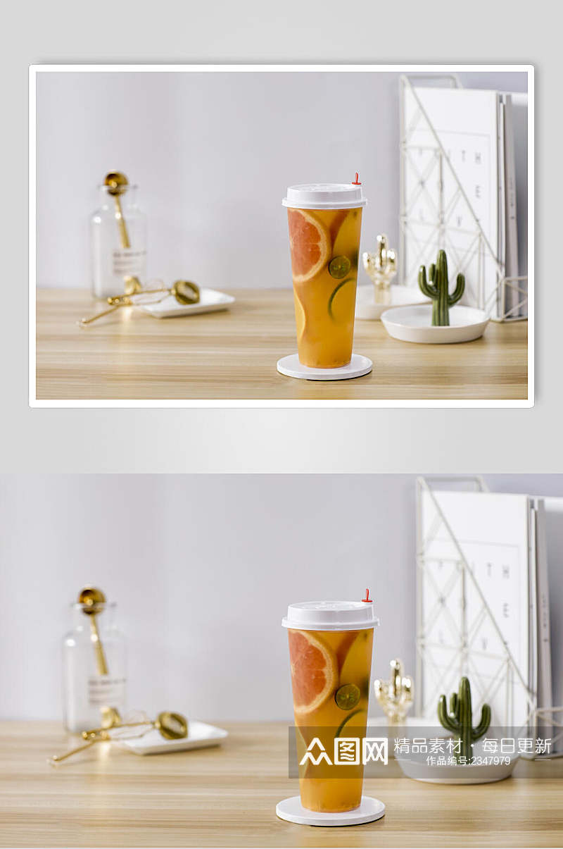 西柚柠檬水果茶美食摄影图片素材