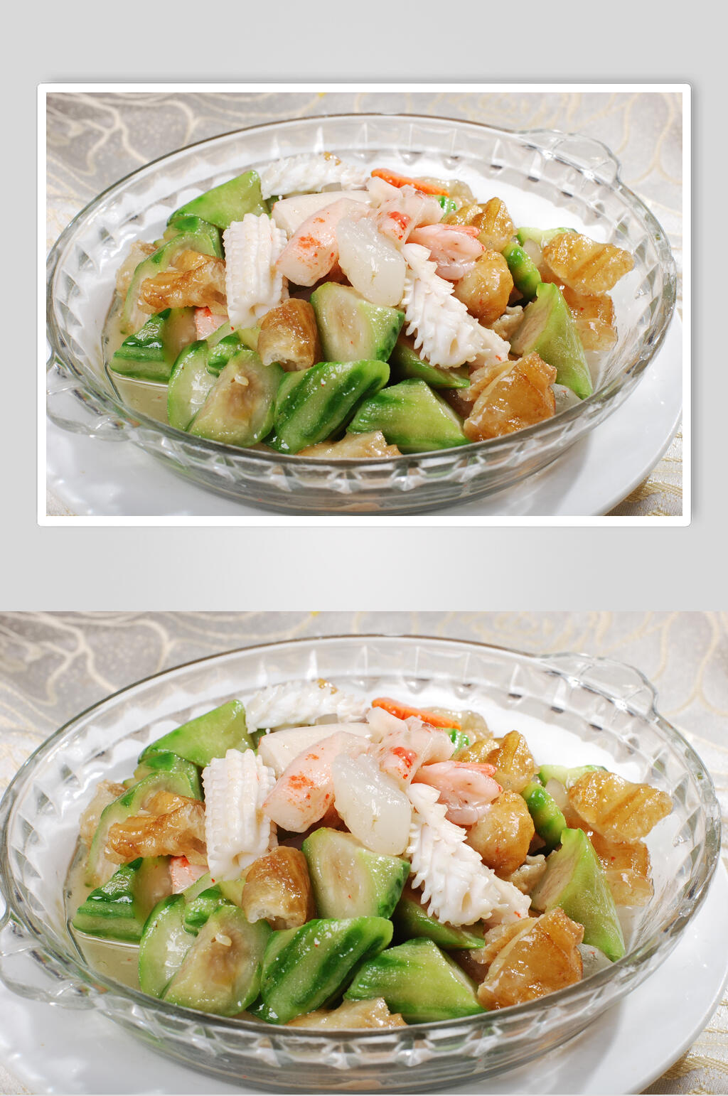 新鲜海味丝瓜烧油条食品图片素材