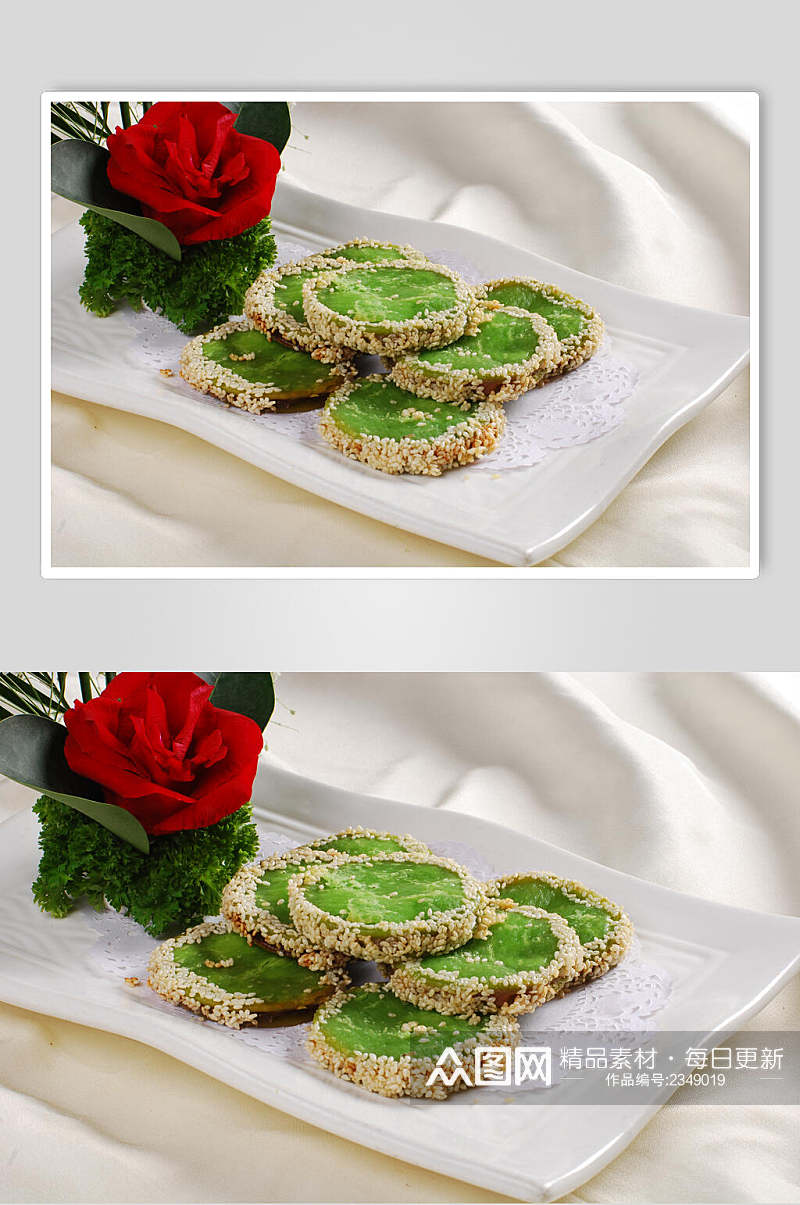 招牌小吃绿茶佛饼食品高清图片素材