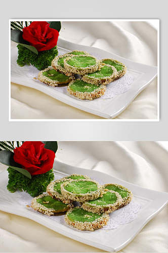 招牌小吃绿茶佛饼食品高清图片