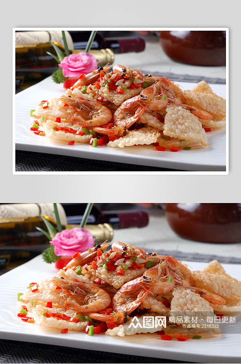 水晶锅巴虾食物摄影图片素材