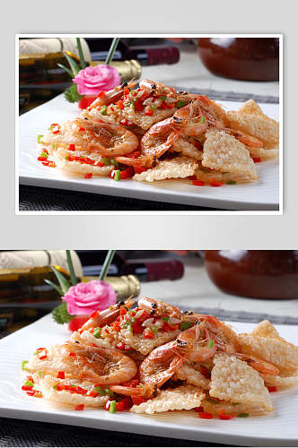 水晶锅巴虾食物摄影图片