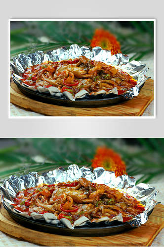 干锅铁板野菌食物摄影图片
