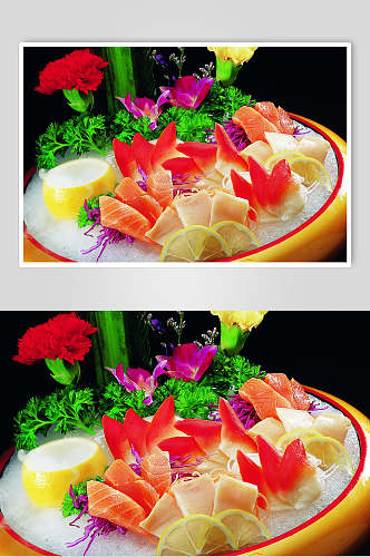 三文鱼拼北极贝食品图片