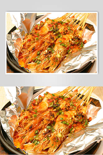 铁板串串虾食物高清图片