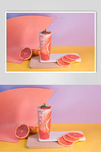 夏日清凉西柚果粒橙奶茶场景摄影图
