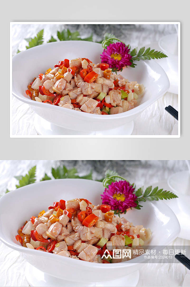 湘菜贡椒焖竹鸡食物高清图片素材