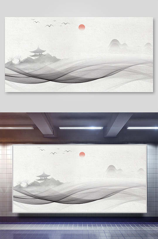中国风山水水墨画背景展板-众图网