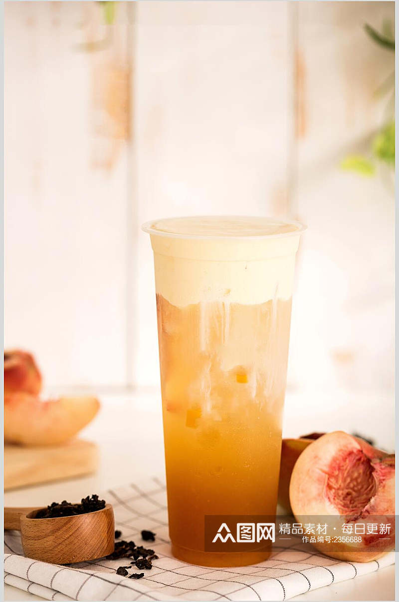 夏日水蜜桃饮品奶茶摄影图素材
