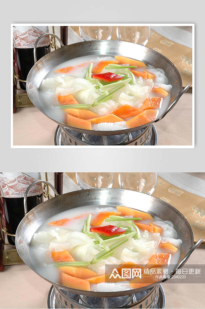 锅仔木瓜煮鱼唇元例食物图片素材