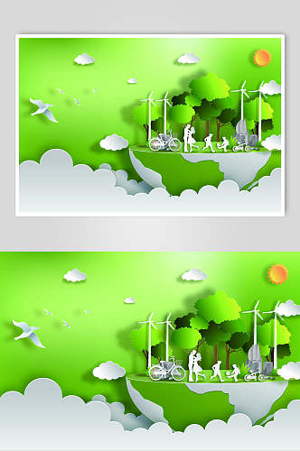 绿色卡通环保插画素材