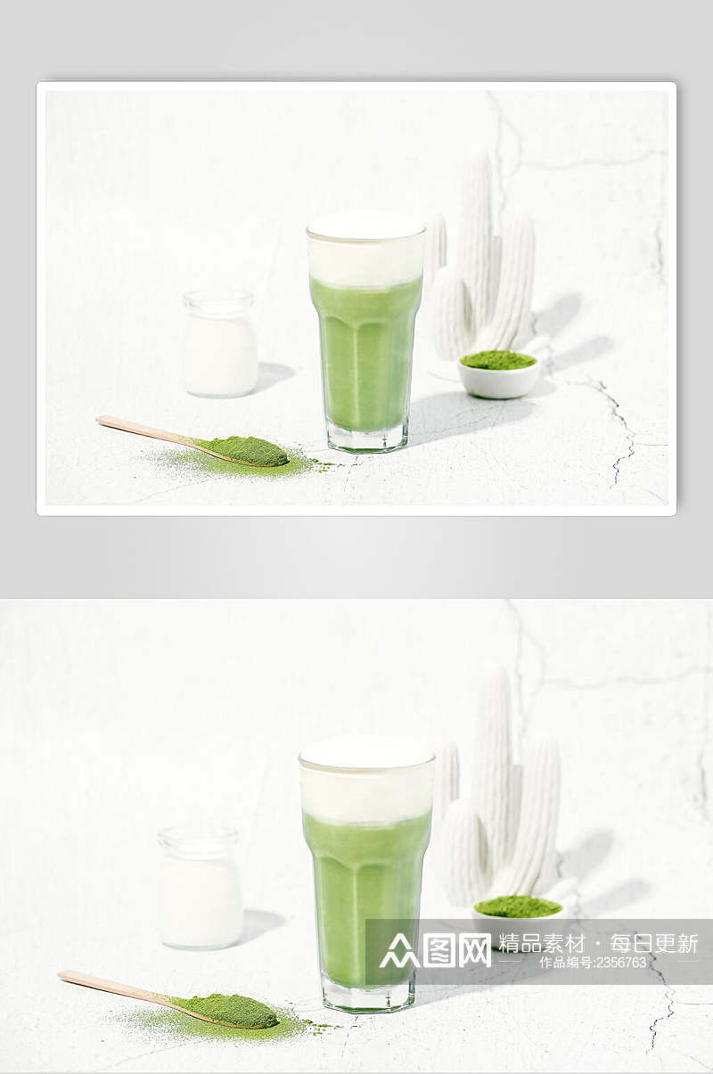 夏日清凉食品抹茶奶茶场景摄影图素材