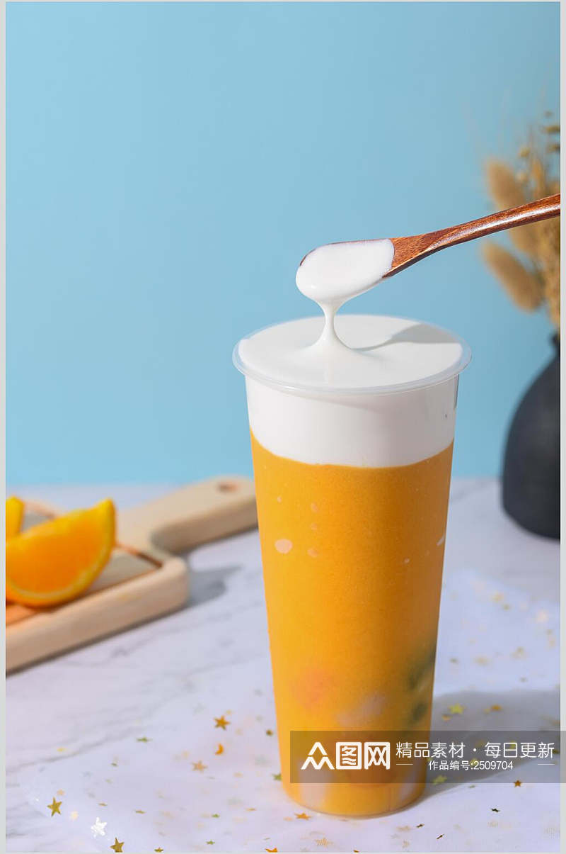 夏日芒果橙汁饮品奶茶摄影图素材