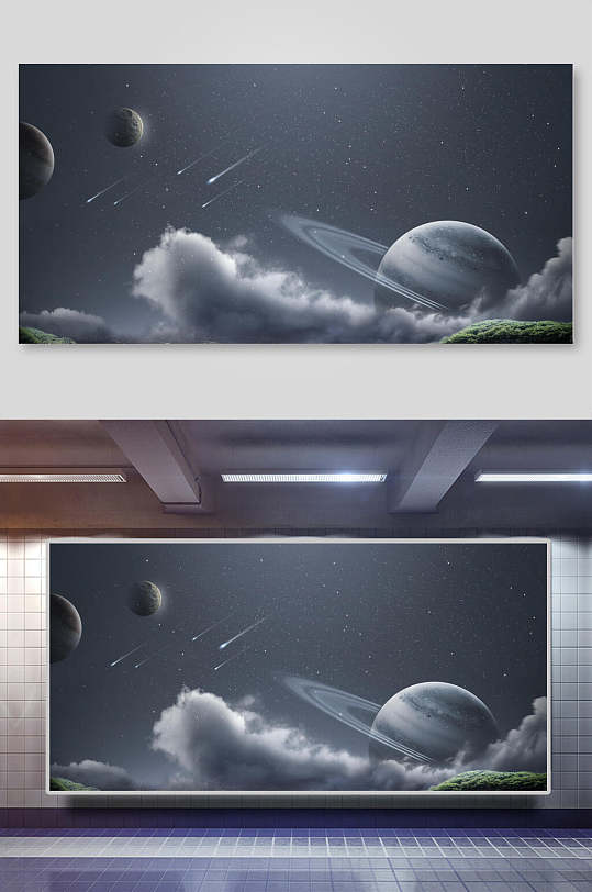 灰色太空科技星球背景展板