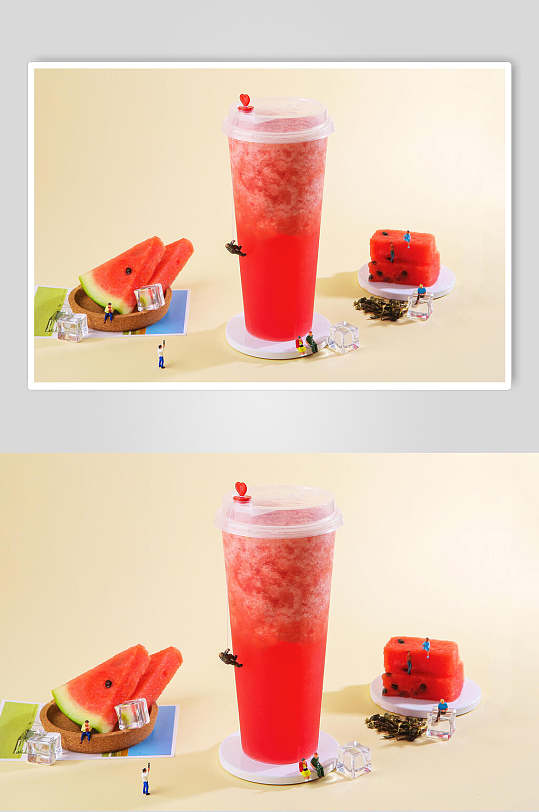夏日清凉美食西瓜汁奶茶场景摄影图