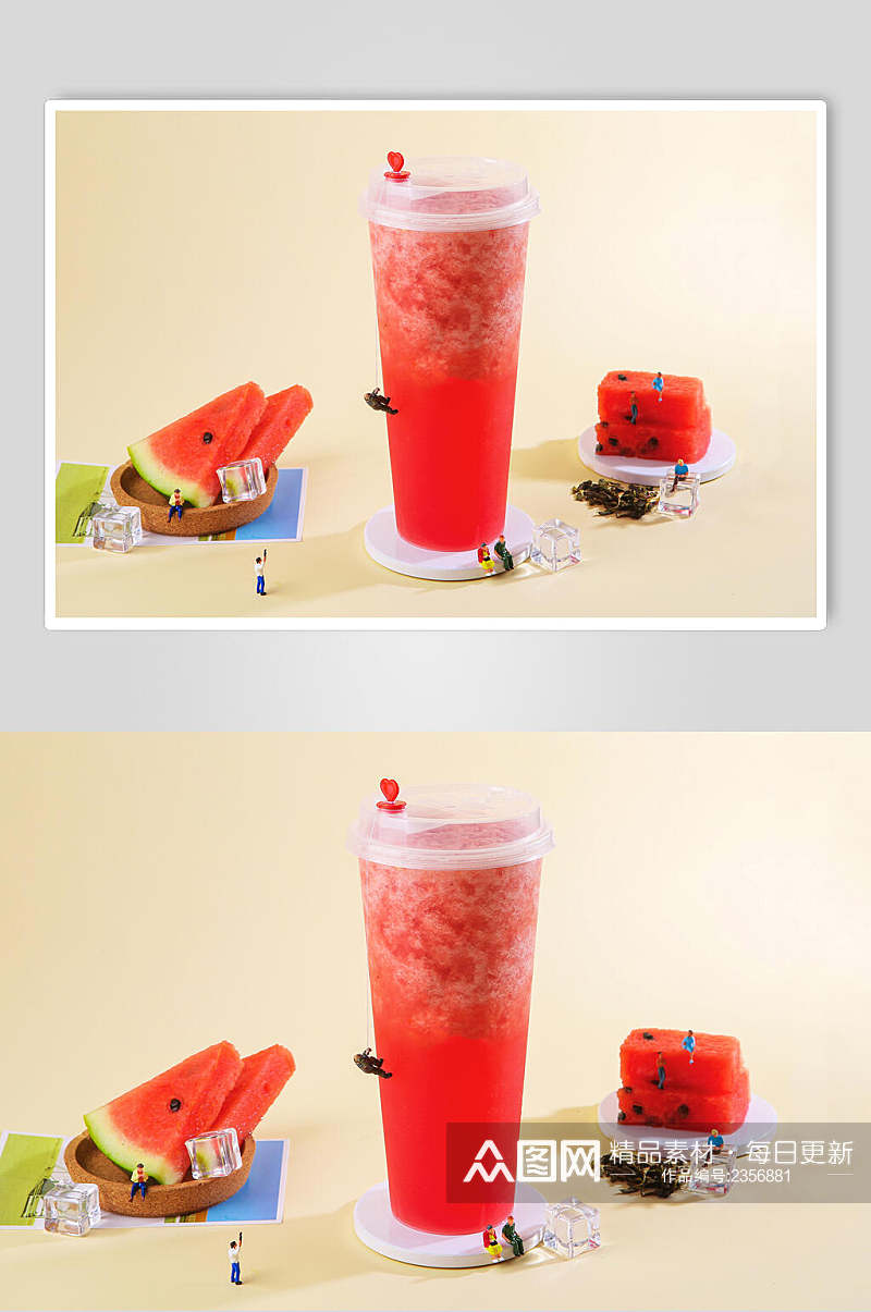 夏日清凉美食西瓜汁奶茶场景摄影图素材