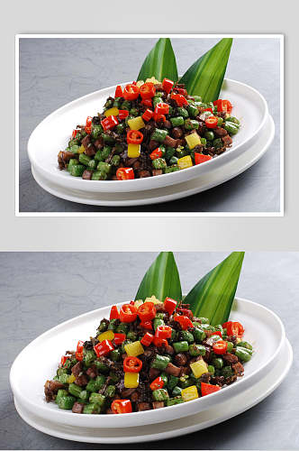橄榄菜四季豆食物高清图片