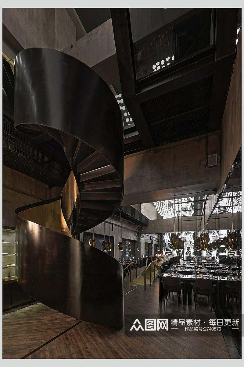 高端商业餐厅螺旋梯摄影图片素材