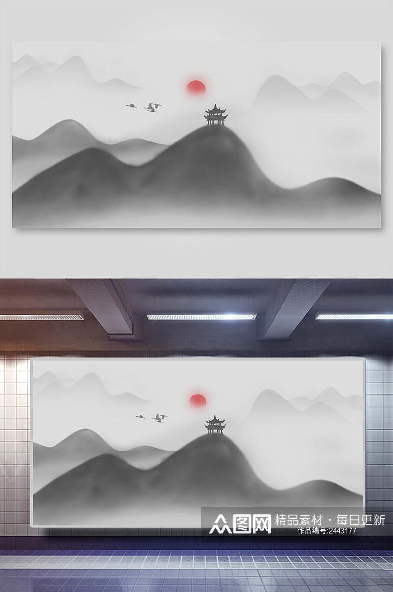 日中国风山水水墨画背景展板素材