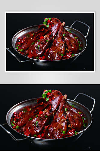 香辣美味干锅鸭头食品高清图片