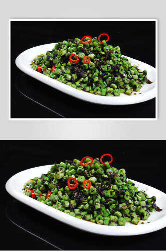 榄菜肉碎炒豆角食物高清图片