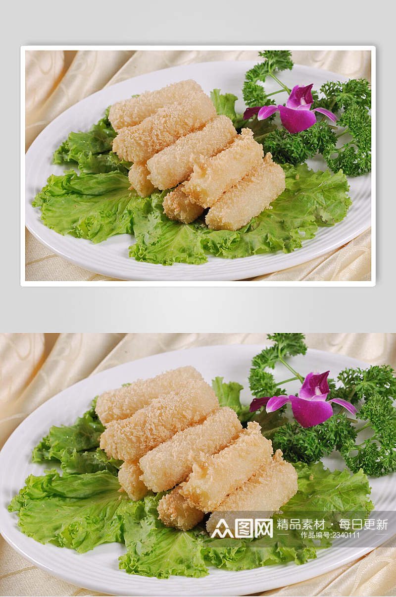 瓜茸一品鳕鱼卷食品图片素材