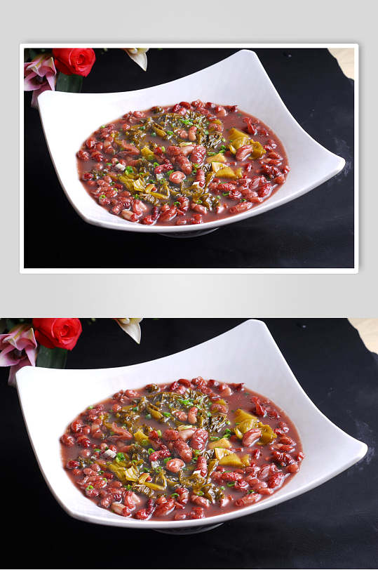 汤酸菜红豆汤摄影图片