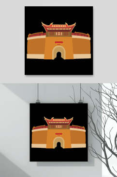 城墙传统建筑插画矢量素材
