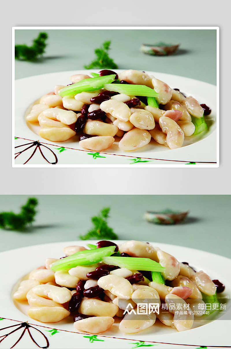 西芹腰豆炒菱角食物实拍图片素材