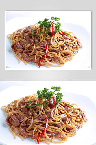 意大利面食黑椒牛柳意面餐饮摄影图片