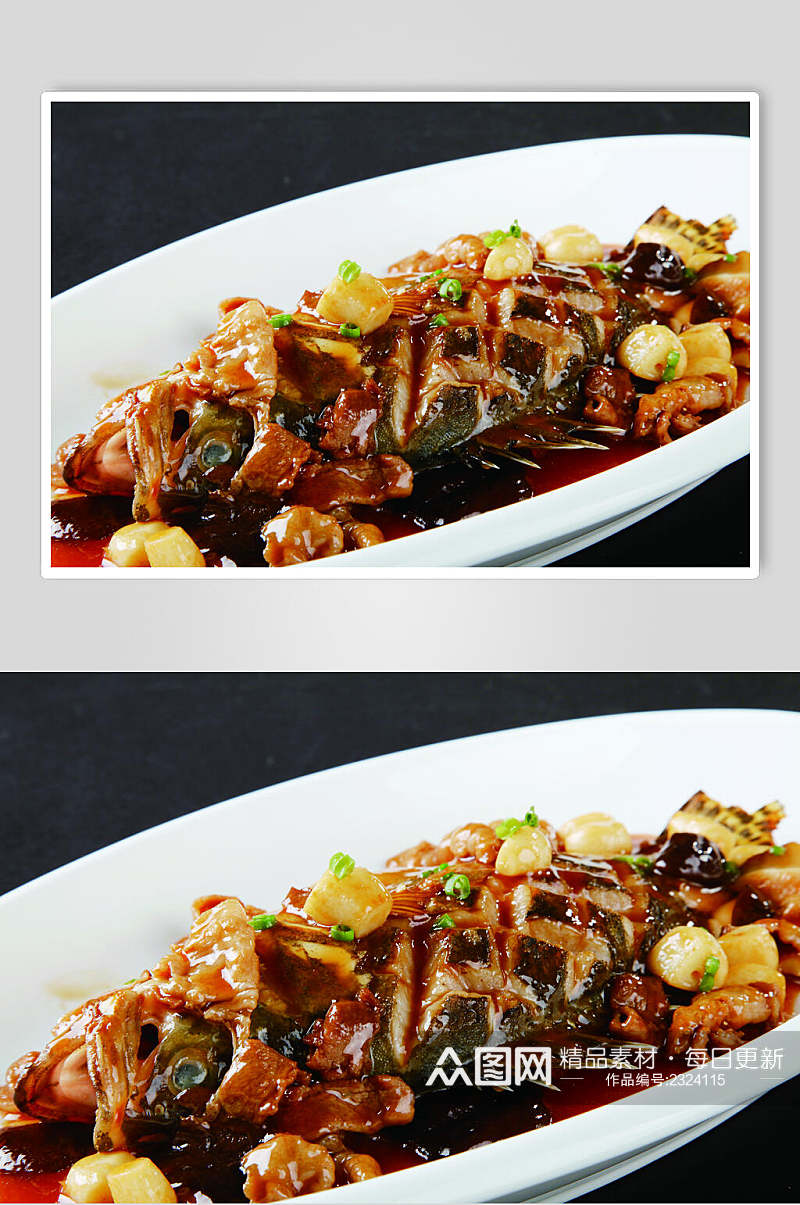 生记煎焖桂鱼食物摄影图片素材