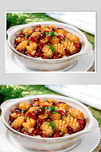 红腰豆焖鲜鲍食物实拍图片