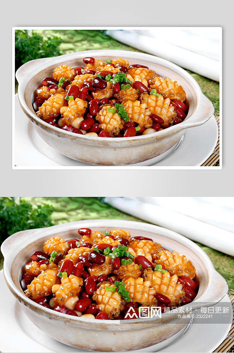 红腰豆焖鲜鲍食物实拍图片素材
