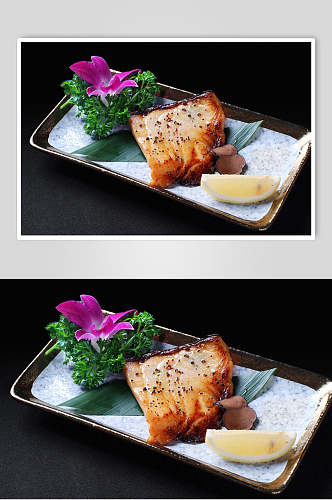 黑松露香煎银鳕鱼食品摄影图片