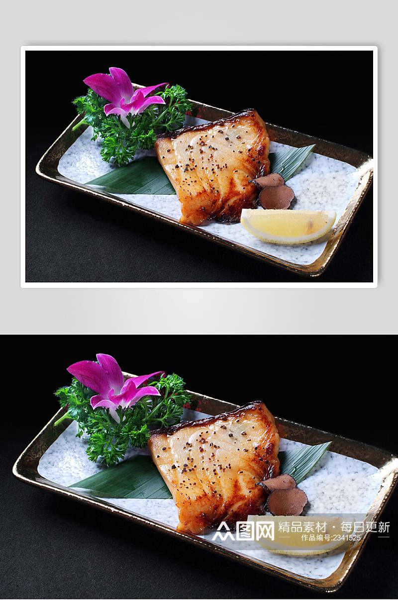 黑松露香煎银鳕鱼食品摄影图片素材